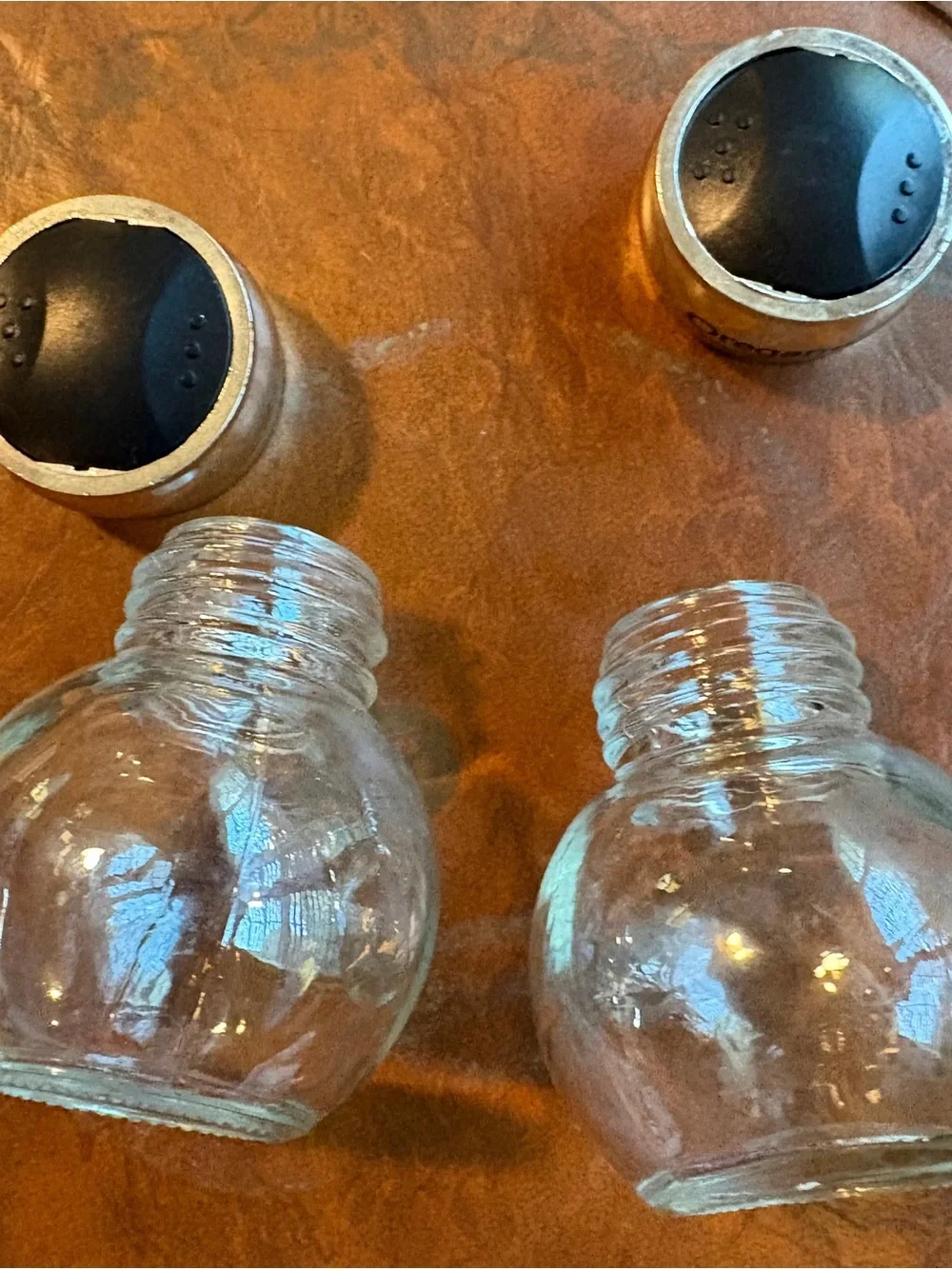 Vintage Glass Spice Jars Set of 5 Silver Tone Shaker Lids Kitchen Decor